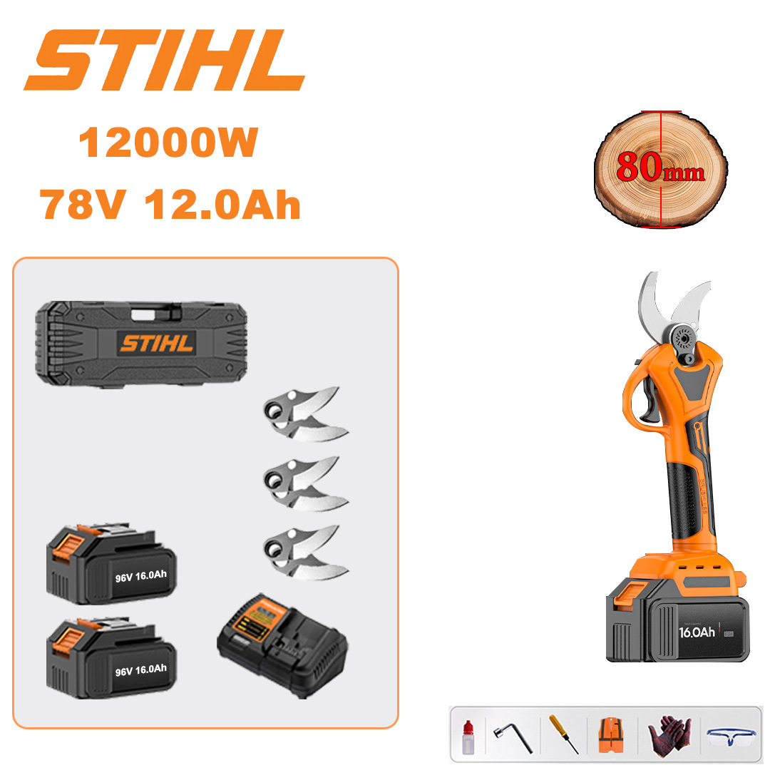 12000W 78V12Ah pruning shears + 2 batteries + 3 blades + charger + tool box + other accessories