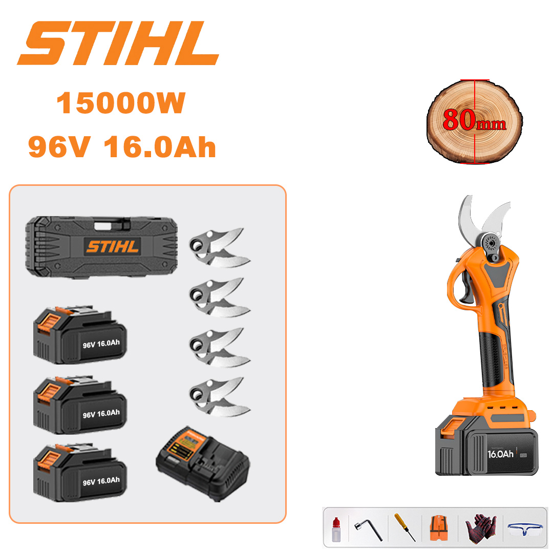 15000W 96V16Ah pruning shears + 3 batteries + 4 blades + charger + tool box + other accessories